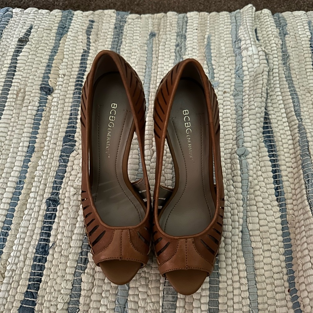 BCBGeneration Brown Peep Toe Heels